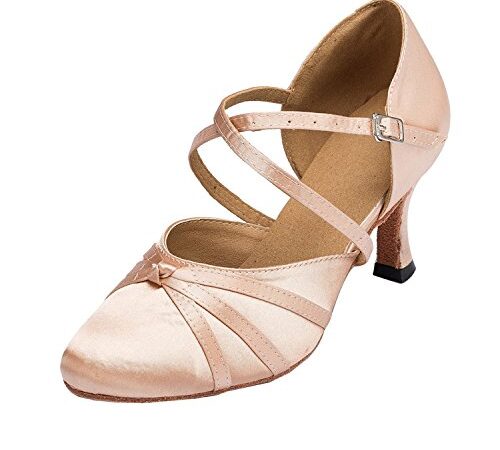 MINITOO Damen Latin Salsa Ankle Strap Bronze Satin Tanzschuhe Hochzeit Prom Pumps EU 42