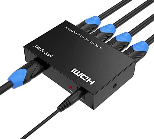 MT-VIKI HDMI Splitter 1 in 4 Out Gleichzeitig 4K HDMI Splitter 4 Monitore Mirror HDMI Verteiler 1 in 4 Out Unterstützt 4K HD Monitore HDCP1.4 mit DC-Stromversorgung 30m Langstreckenübertragung