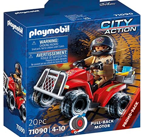 PLAYMOBIL City Action 71090 Feuerwehr-Speed Quad mit Rückzugsmotor, Spielzeug für Kinder ab 4 Jahren