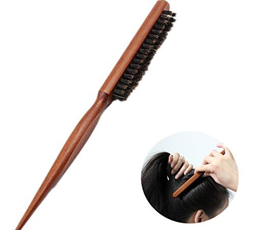 Teasing Hair Brush Boar Bristle Hair Brush Tail Comb Professional Salon Comb for Long, Thick, Curly, Wavy, Dry or Damaged Hair, Reduces Hair Breakage