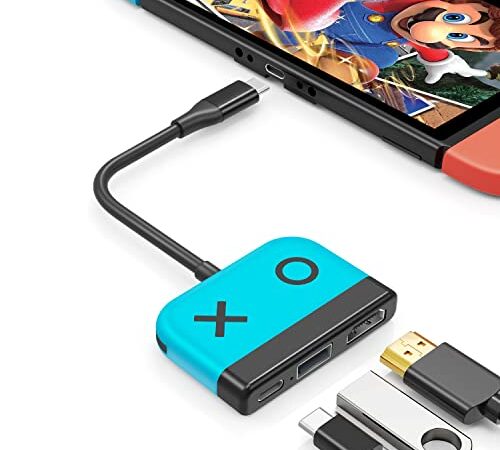 Tendak USB C auf HDMI Adapter für Switch 3 in 1 USB-C Hub mit USB 3.0 PD Aufladung 4K HDMI Konverter für Nintendo Switch / Switch OLED, MacBook Pro, Samsung S22 Huawei Mate 30 (Blau)