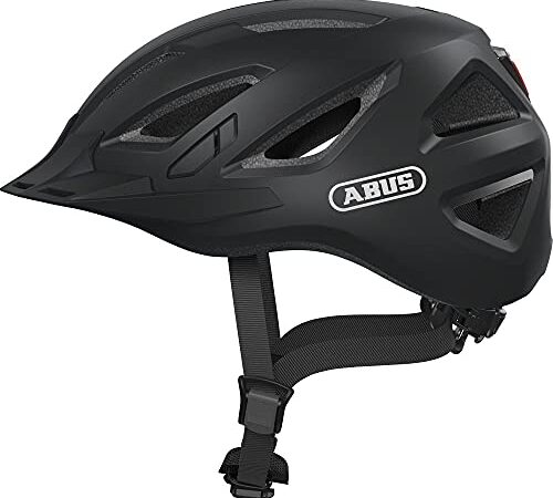 ABUS Stadthelm Urban-I 3.0 - Fahrradhelm mit Rücklicht, Schirm und Magnetverschluss - für Damen und Herren - Schwarz Matt, Größe M