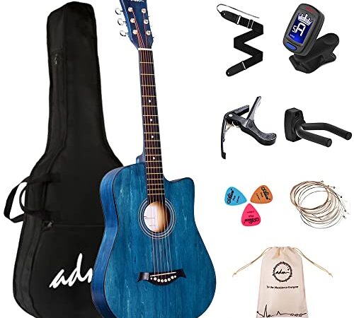 ADM 38 Zoll Akustikgitarre Anfänger, Folk-Gitarre Blau für Kinder Studenten Erwachsene (Stahlsaite)