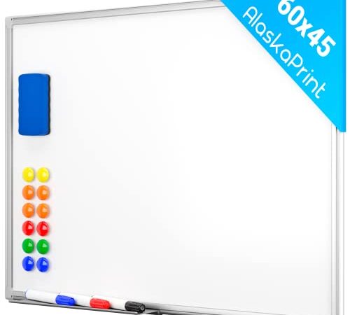 Alaskaprint Whiteboard magnetisch Magnettafel Magnetwand beschreibbar Pinnwand Tafel mit Alurahmen inklusive 3 Stifte , 12 Magnete und Schwamm 60 cm x 45 cm (B x H)