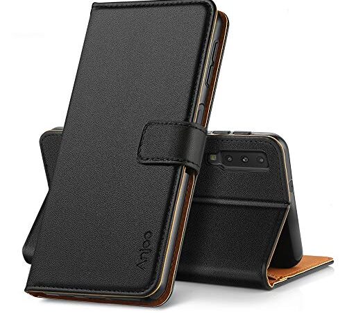 Anjoo Hülle Kompatibel für Samsung Galaxy A7 2018, Handyhülle Tasche Premium Leder Flip Wallet Case Kompatibel für Galaxy A7 2018 [Standfunktion/Kartenfächern/Magnetic Closure Snap], Schwarz