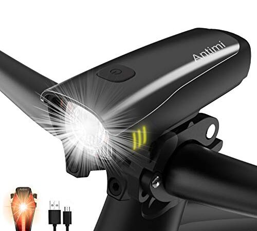 Antimi Fahrradlicht Set Wiederaufladbare, StVZO Zugelassen LED Fahrradlichter Fahrradlampe Set Vorne Fahrradbeleuchtung Wasserdicht mit Frontlicht Rücklicht (schwarz)