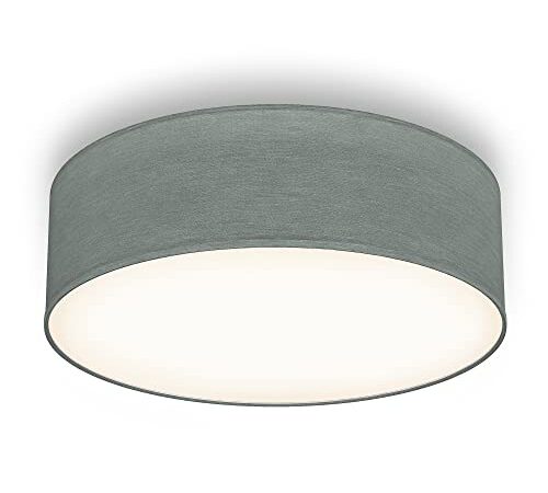 B.K.Licht – Deckenlampe – Grau, 300 mm Ø, 10 cm hoch, Stoff Lampenschirm, blendfreies & gleichmäßiges Licht, Rund