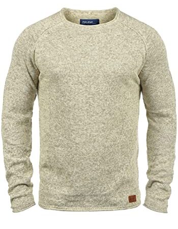 Blend Dan Herren Strickpullover Feinstrick Pullover Mit Rundhals Und Melierung, Größe:L, Farbe:Bone White (70016)