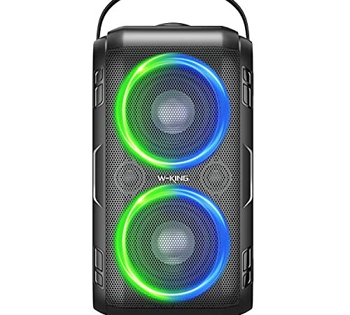 Bluetooth Lautsprecher, W-KING 80W Tragbarer Kabelloser Lautsprecher Box Musikbox, Laut mit Druckvollem Bass, Gewaltigem 105db Sound, Gemischtfarbigen LED-Leuchten, USB-Wiedergabe,24 Stunden Spielzeit