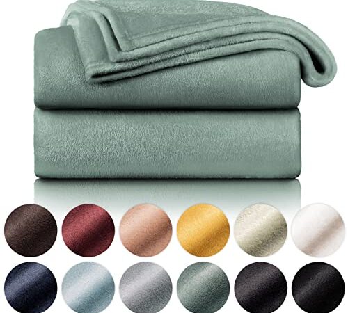 Blumtal Kuscheldecke aus Fleece - hochwertige Decke, Oeko-TEX® Zertifiziert in 150x200 cm, Kuscheldecke flauschig als Sofadecke, Tagesdecke oder Winterdecke, Green Smoke - Green