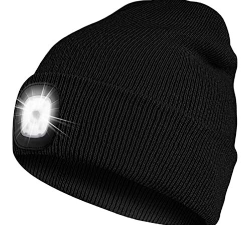 Bosttor Mütze Mit LED Licht, LED Beanie, Beleuchtete Mütze, Unisex Winter Warm Stirnlampe Mütze, Beanie Hut Weihnachten Geschenk für Männer Frauen Papa Weihnachten Laufen Wandern Camping