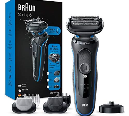 Braun Series 5cs Rasierer Herren, Elektrorasierer für Haarentfernung mit 3 flexiblen Klingen, Barttrimmer & Bodygroomer, Ladestand, 50 Min Laufzeit, Wet&Dry, EasyClick Funktion, 50-B4650cs