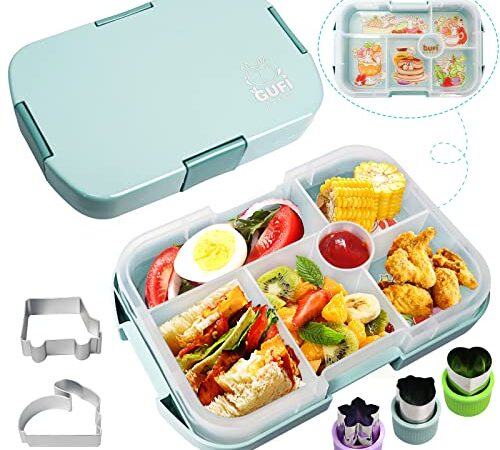 Brotdose Kinder mit Fächern,Kindergarten Lunchbox Auslaufsicher Bento Box mit 6 Unterteilung,Mikrowelle Jausenbox Schule für Erwachsene,Mädchen,Jungen,Vesperbox Bentobox Lunch Box für Ausflüge