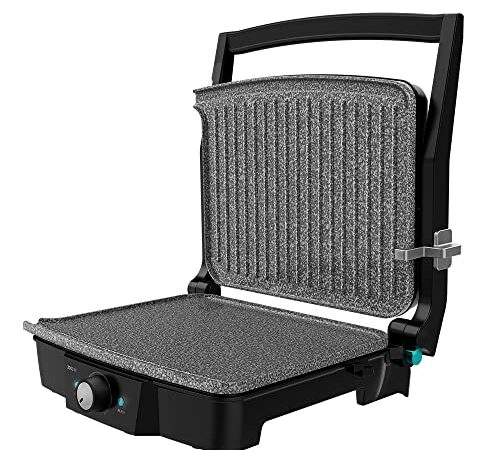 Cecotec Rock'nGrill 2000 Stone Ceramic Mix&Grill, 2000 W, Grill, Grill, Grill, Bügeleisen und Sandwicher, Keramikbeschichtung, gemischte Oberfläche, Öffnung 180 Grad, Fettauffangbox