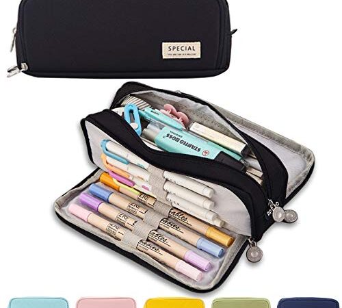 Federmäppchen Federtaschen Teenager Mädchen Mäppchen Etui Stifte 3 Fach, Große Kapazität Pencil Case für Schule & Büro (Schwarz)