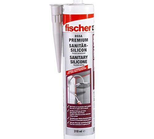 fischer Sanitärsilikon DSSA TP, Silikon zum Abdichten & Verfugen im Sanitär- und Küchenbereich, Kartusche für zahlreiche Anwendungen und Baustoffe, 310 ml, transparent