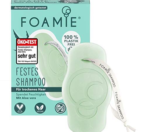 Foamie Festes Shampoo Trockenes Haar & Trockene Kopfhaut Öko-Test Sehr Gut, Feuchtigkeitsshampoo mit Aloe Vera & Mandelöl, 100% Vegan, Plastikfrei, 80g