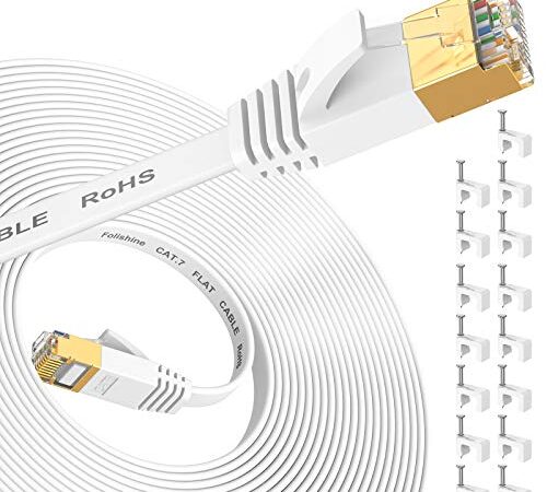 Folishine Ethernet Kabel 15M, Cat7 Internet Kabel High Speed mit vergoldetem RJ45 Stecker, geschirmtes LAN Kabel für Netzwerk-Switch, schneller als Cat5/Cat5e/Cat6-Weiß