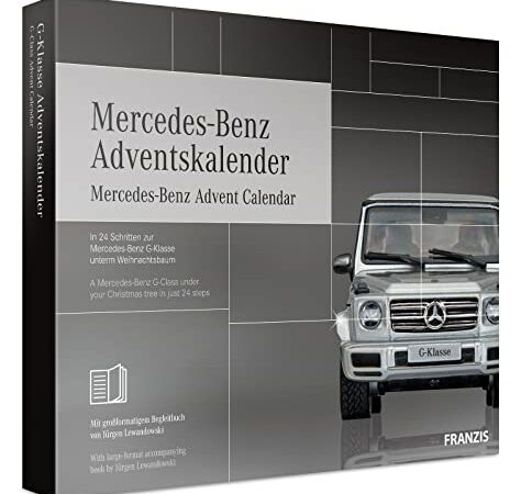 FRANZIS 67052 - Mercedes Benz G-Klasse Adventskalender 2019, Modellbausatz im Maßstab 1:43, inkl. Soundmodul und 56-seitigem Begleitbuch