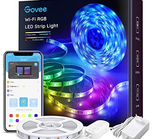 Govee WiFi LED Strip 5m, Smart RGB LED Streifen, App-steuerung, Farbwechsel, Musik Sync, funktioniert mit Alexa und Google Assistant