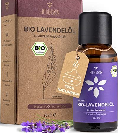 Heldengrün® BIO Lavendelöl [100% NATURREIN] - Lavandula Angustifolia - Ätherische Öle Bio - Beruhigendes & wohltuendes Aromaöl - Lavendelöl Bio aus Griechenland - Lavendelöl ätherisch