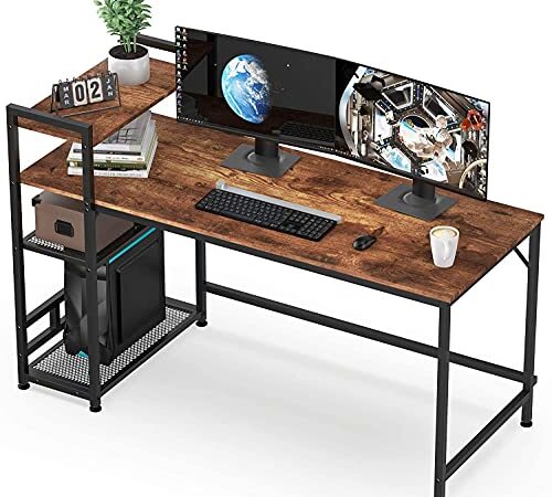 HOMIDEC Schreibtisch, Computertisch mit Bücherregal, Studiencomputer-Laptoptisch mit 4 Tier DIY Lagerregalen Schreiben Tisch für Home Office Schlafzimmer 140x60x110cm