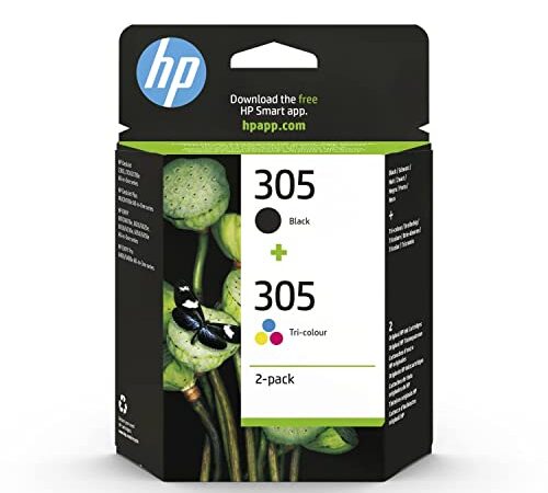 HP 305 Tintenpatrone, Schwarz, Dreifarbig 3YM61AE 3YM60AE, 2 Stück (1er Pack)