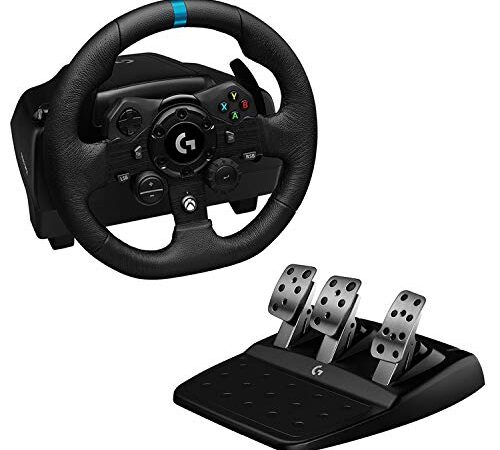 Logitech G923 TRUEFORCE Gaming Rennlenkrad mit Pedalen, Kraftrückkopplung bis 1000 Hz, Reaktionsschnellem Pedal, Doppelkupplungssystem, für Xbox Series X|S, Xbox One/PC, UK-Stecker - Schwarz