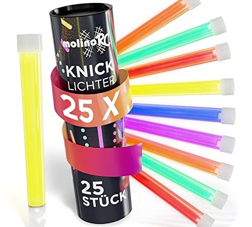 molinoRC Knicklichter - SUPER HELLE Leuchtstäbe - 25x Leuchtstab Party, Hochzeit oder Knicklichter Militär - besonders farbenfrohe Glow Sticks - Knicklichter Groß in 6 verschiedenen Farbvarianten