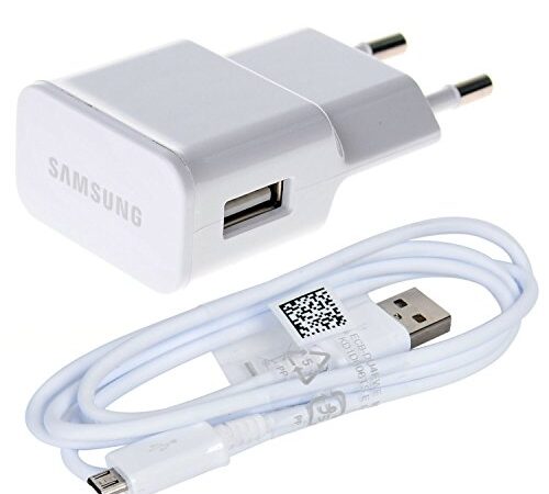 Original Samsung 2 Ampere Modulares Handy Ladegerät - Ladeadapter plus USB Ladekabel / Datenkabel in der Farbe Weiß