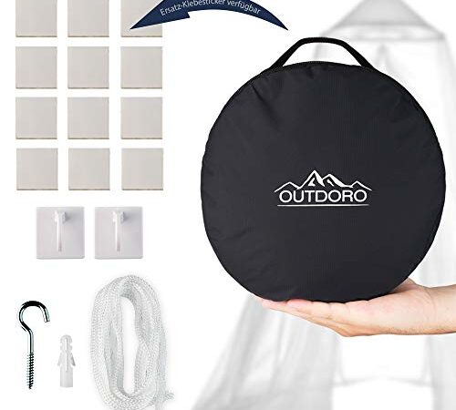 Outdoro Moskitonetz inklusive Klebehaken für Zuhause und Reisen extra-groß für Doppelbett & Einzelbett, Betthimmel