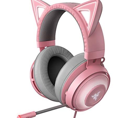 Razer Kraken Kitty RGB USB Gaming Headset: THX 7.1 Spatial Surround Sound - Chroma RGB Lighting - Retractable Active Noise Cancelling Mic - Lightweight Aluminum Frame - for PC - Quartz Pink