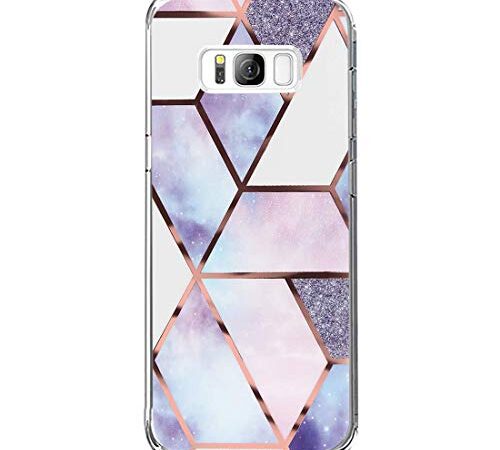 Riyeri Hülle Compatible with Samsung Galaxy S8 Hülle Klar Slim TPU Silikon Bumper Handyhülle für Samsung S8 Plus - Marmor & Blume (S8, 30)