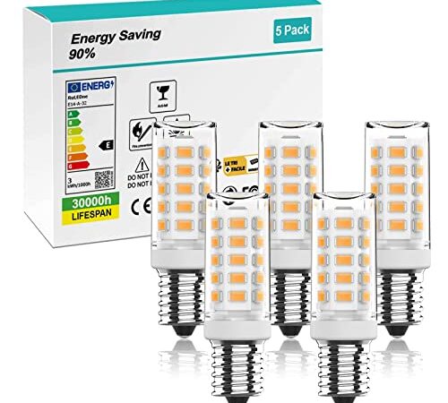 RuLEDne E14 LED Lampe Warmweiß 2700K, 3W /350LM Glühbirne Ersatz 30W Halogenlampen, 360° Abstrahlwinkel für Kronleuchter, Nicht Dimmbar, Wandlampe, Schreibtischlampe, 5er Pack