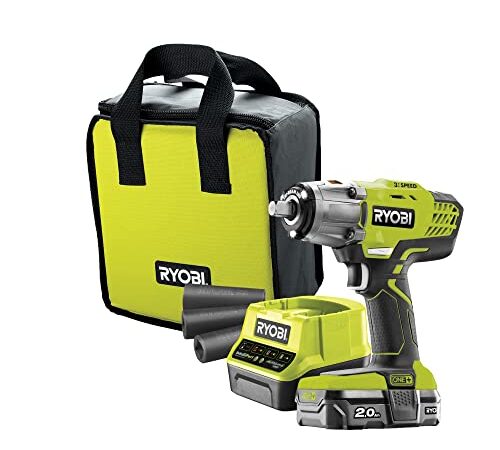 RYOBI 18 V ONE+ Akku-Schlagschrauber R18IW3-120S3 (max. Drehmoment 400 Nm, 1/2 Zoll Vierkant-Aufnahme, 3 Schaltstufen, Schlagzahl 0-3.200 min-1, inkl.3 x Schlagnüsse2,0Ah Akku & Ladegerät im Karton)