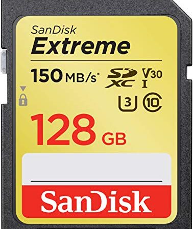 SanDisk Extreme SDXC UHS-I Speicherkarte 128 GB (V30, 150 MB/s Übertragung, wasserdicht, stoßfest, temperaturbeständig, U3, 4K Ultra HD-Videos)