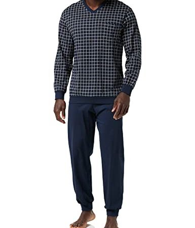 Schiesser Herren Lang Zweiteiliger Schlafanzug, Blau (Dunkelblau 804), 54 EU