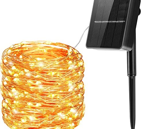 Solar Lichterkette Aussen, 24M 240 LED Lichterkette Außen IP65 Wasserdicht 8 Modi Kupferdraht Solarlichterkette für Garten, Bäume, Schlafzimmer, Kinderzimmer, Hochzeiten, Partys, Hof, Tor - Warmweiß