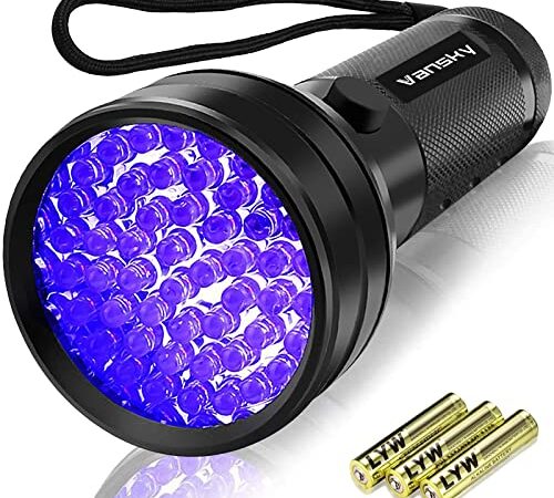 UV Schwarzlicht Taschenlampe mit 51 LEDs | UV Lampe Haustiere Urin-Detektor für Eingetrocknete Flecken Ihrer Hunde, Katzen und Nagetiere auf Teppichen, Vorhänge | inkl. 3xAA-Batterien