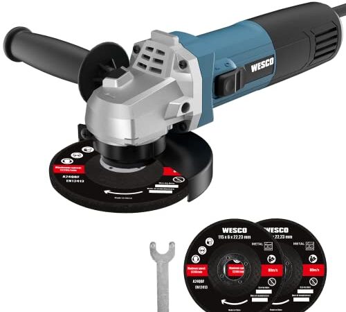 Winkelschleifer, WESCO 750W professional Trennschleifer mit 3x Scheiben-Ø: 115 mm für schleifen, 11000min-1 mit Zusatzhandgriff und Schutzhaube, ideal zum Schleifen und Schneiden, Geschenk für Männer