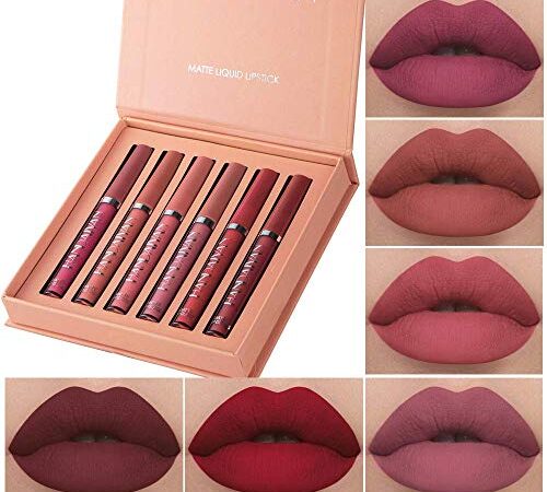 6 Stück matt flüssiger Lippenstift Set Samt Rot Nude Lipstick Makeup Lippenstift Waterproof Long Lasting Non Fading Natural Color Makeup (Set A)