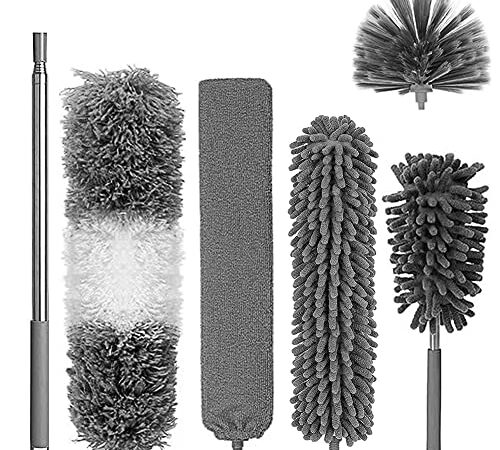 6 Stücke Staubwedel Teleskop Waschbar, Staubwedel für Decken Teleskopstiel Eckbesen Mikrofaser Duster Max.Lang 25-256cm mit Edelstahl Teleskop Stange Entfernt Mühelos Staub und Spinnweben