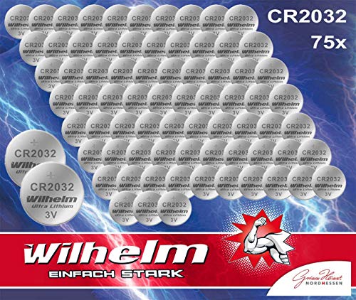 75 x Knopfzelle CR2032 Wilhelm Batterie Lithium 3V CR 2032 Industrieware…