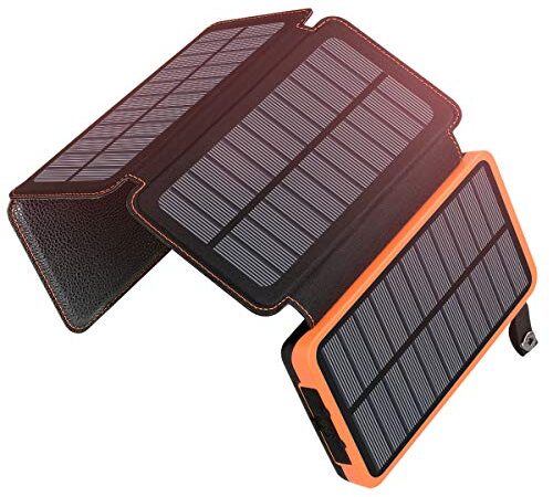 A ADDTOP Solar Powerbank 25000mAh Tragbare Solar Ladegerät mit 4 Solarpanels, Outdoor wasserfester externer Akku mit 2 USB Ports für Smartphones, Tablets und mehr