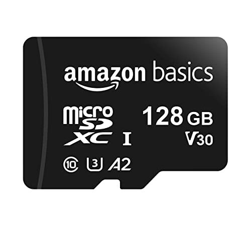 Amazon Basics – MicroSDXC-Speicherkarte, 128 GB, mit SD-Adapter, A2, U3, 100 MB/s max. Lesegeschwindigkeit