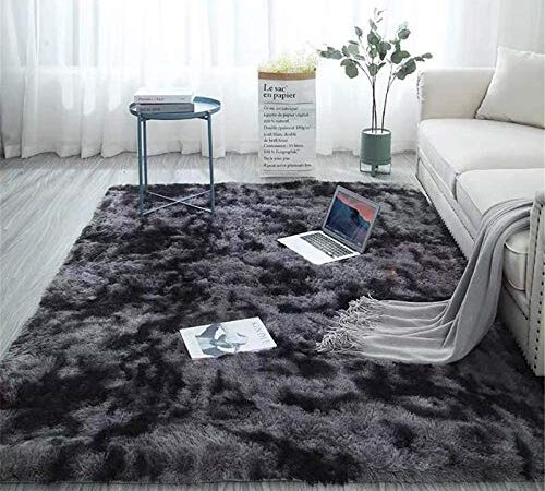 Aujelly Soft Area Rug Schlafzimmer Shaggy Teppich Zottige Teppiche Flauschige Bunte Batik-Teppiche Carpet Neu Dunkelgrau 200 x 300 cm