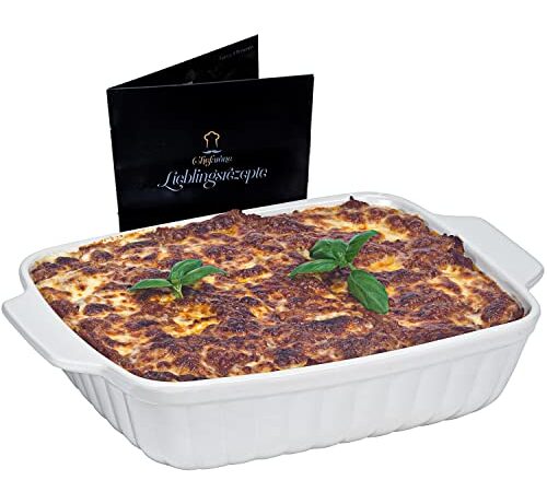 Chefarone Auflaufform Keramik groß - Lasagne Auflaufform hoch zum Backen, Anrichten und Einfrieren - Ofenform für 4-6 Personen - Tiramisu Aufläufe Rechteckig - 37,2 x 25 x 8 cm weiß