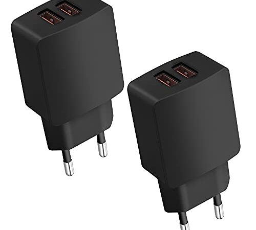 CREAPICO USB Stecker (2 Stücke), 5V2.1A 2-Port Ladegerät USB Netzteil, Ladeadapter für iPhone-, Samsung-, Huawei-, Xiaomi-Handys, Tablets, E-Books, Kopfhörer, Lautsprecher, Smartwatches - Schwarz