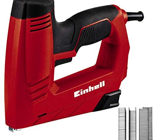 Einhell Elektrotacker TC-EN 20 E (für Klammern Typ 53, Nägel Typ 47, elektronische Schlagkraftvorwahl, Sicherheitsnase, inkl. 1000 Klammern/500 Nägel), (L x B) 203 mm x 56 mm