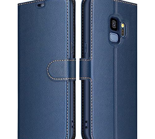 ELESNOW Hülle für Samsung Galaxy S9, Premium Leder Flip Wallet Schutzhülle Tasche Handyhülle für Samsung Galaxy S9 (Blau)